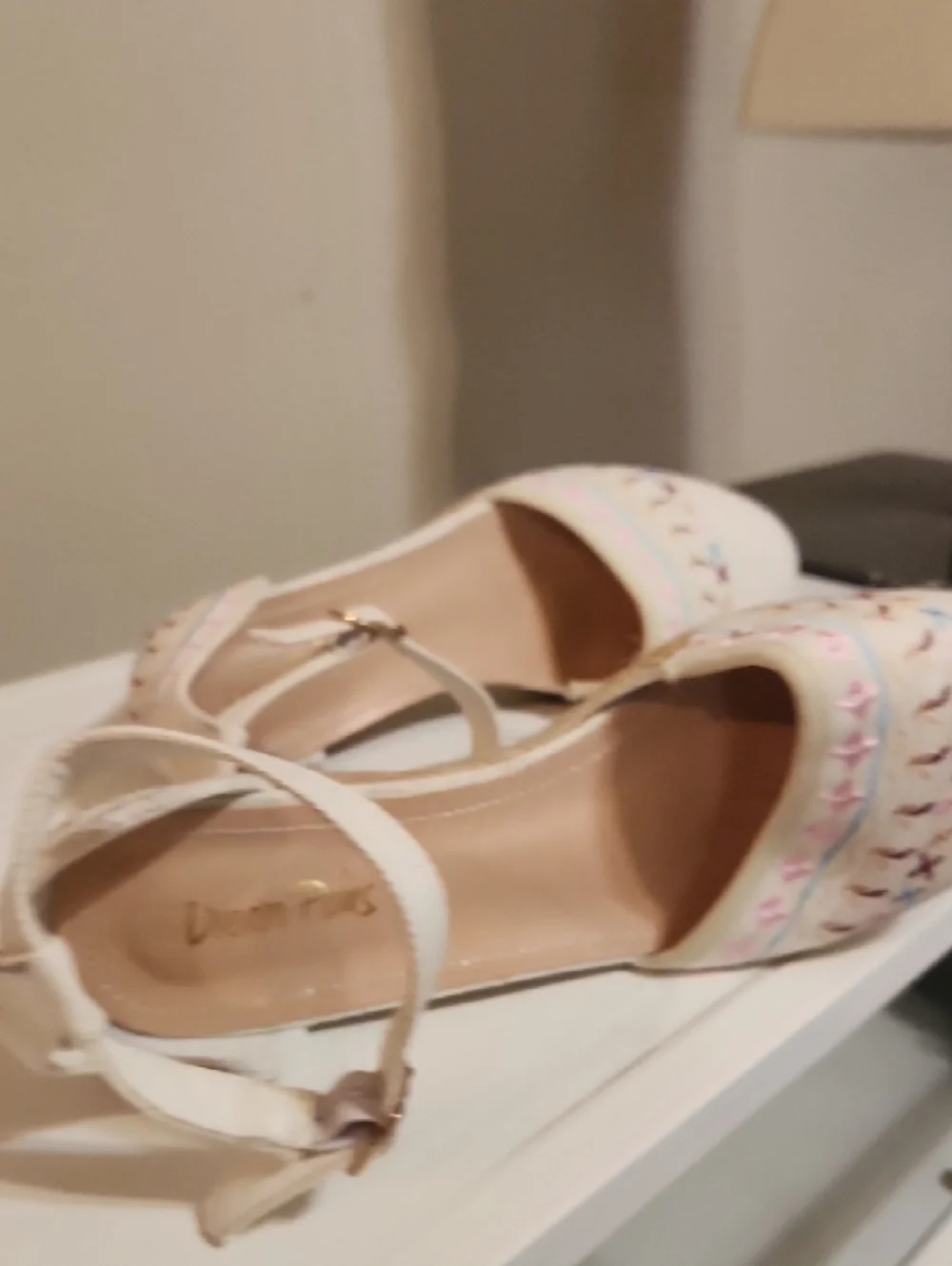 Dream Pairs size 10 Cream Embroidered Espadrille Wedges with Pink Accents